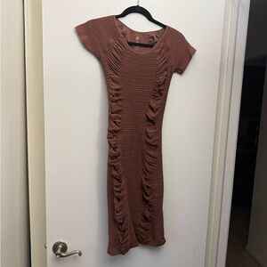 Brown Stretch Bodycon Dress with Back Cutout
